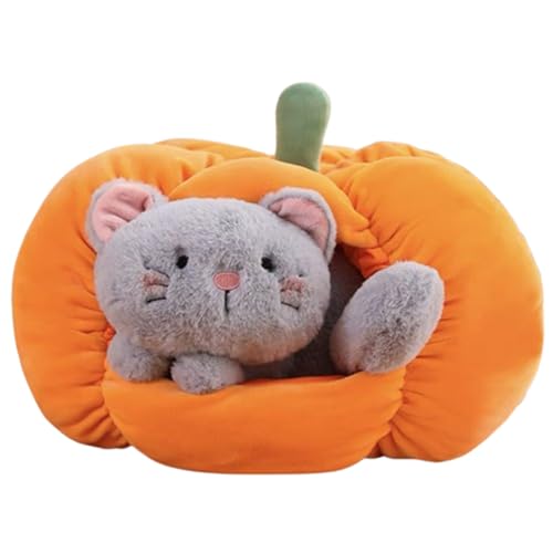Xiyocadt Nachtbettkissen, Kürbispuppe, Haustiernest,Weiche Kürbis Hunde Katze Stofftiere Niedliche Plüschtiere Dekokissen für Babyzimmer Heimdekoration, Halloween Partygeschenke (Katze,25cm) von Xiyocadt