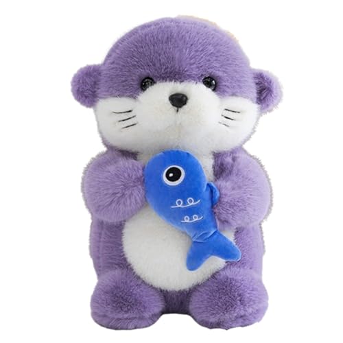 Xiyocadt Otter Plüschtier Simulation Otter Tierpuppe,Weiche Stofftier Puppe Mit Fischottern Plüsch,Niedliches Plüschtier zum Kuscheln und Spielen,Geschenk Spielzeu Für Kinder (35cm,Lila) von Xiyocadt
