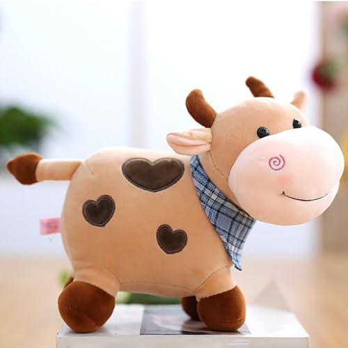 Xiyocadt Plüschtier Kuh mit Schal, 28 cm süßes Plüschtier, Plüschkuh Stofftier Kawaii Kühe Kissen Plüschpuppe Kreative Geschenke für Erwachsene und Kinder (28cm,Braun) von Xiyocadt
