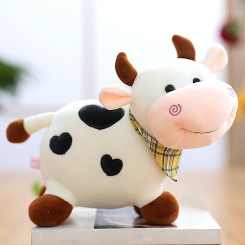 Xiyocadt Plüschtier Kuh mit Schal, 28 cm süßes Plüschtier, Plüschkuh Stofftier Kawaii Kühe Kissen Plüschpuppe Kreative Geschenke für Erwachsene und Kinder (28cm,Weiß) von Xiyocadt