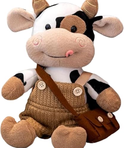 Xiyocadt Plüschtier Milchkuh Puppe Stofftier Kissen Kuscheltier Milchkuh, Cartoon Vieh Kalb Puppe zum Spielen und Kuscheln, Weiches Schmusetier für Mädchen, Jungen, Babys (30cm,Bänderhosen) von Xiyocadt