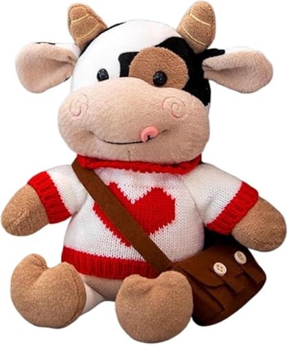 Xiyocadt Plüschtier Milchkuh Puppe Stofftier Kissen Kuscheltier Milchkuh, Cartoon Vieh Kalb Puppe zum Spielen und Kuscheln, Weiches Schmusetier für Mädchen, Jungen, Babys (30cm,Weißer Pullover) von Xiyocadt