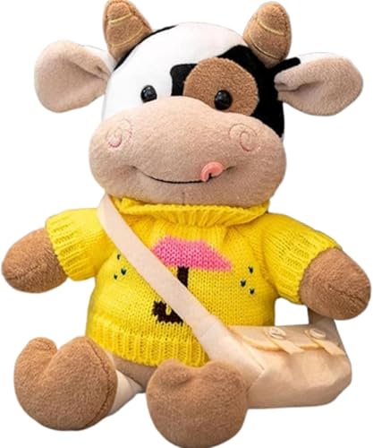 Xiyocadt Plüschtier Milchkuh Puppe Stofftier Kissen Kuscheltier Milchkuh, Cartoon Vieh Kalb Puppe zum Spielen und Kuscheln, Weiches Schmusetier für Mädchen, Jungen, Babys (40cm,Gelbe Pullover) von Xiyocadt