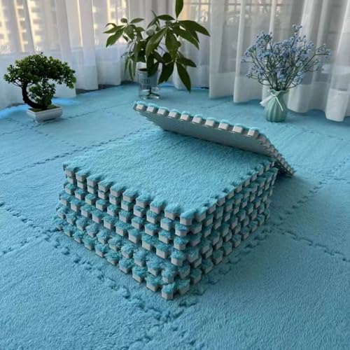 Xiyocadt Puzzleteppich Flauschig, Puzzle Teppich Matte, Anti-Rutsch Schaumstoff-Bodenmatten für Schlafzimmer, Wohnzimmer (Blau,12 Stück) von Xiyocadt