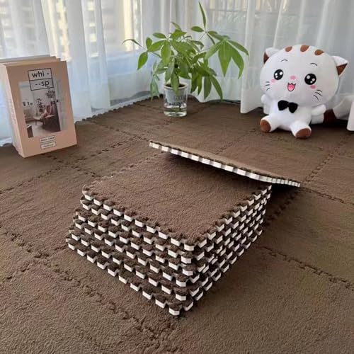 Xiyocadt Puzzleteppich Flauschig, Puzzle Teppich Matte, Anti-Rutsch Schaumstoff-Bodenmatten für Schlafzimmer, Wohnzimmer (Dunkelbraun,4 Stück) von Xiyocadt