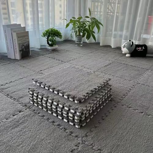 Xiyocadt Puzzleteppich Flauschig, Puzzle Teppich Matte, Anti-Rutsch Schaumstoff-Bodenmatten für Schlafzimmer, Wohnzimmer (Grau,12 Stück) von Xiyocadt