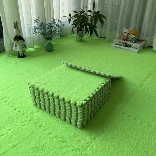 Xiyocadt Puzzleteppich Flauschig, Puzzle Teppich Matte, Anti-Rutsch Schaumstoff-Bodenmatten für Schlafzimmer, Wohnzimmer (Grün,12 Stück) von Xiyocadt