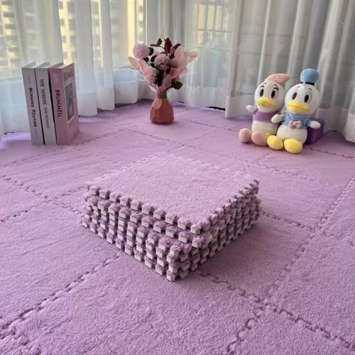 Xiyocadt Puzzleteppich Flauschig, Puzzle Teppich Matte, Anti-Rutsch Schaumstoff-Bodenmatten für Schlafzimmer, Wohnzimmer (Hellviolett,4 Stück) von Xiyocadt