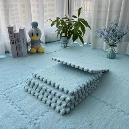 Xiyocadt Puzzleteppich Flauschig, Puzzle Teppich Matte, Anti-Rutsch Schaumstoff-Bodenmatten für Schlafzimmer, Wohnzimmer (Himmelblau,4 Stück) von Xiyocadt