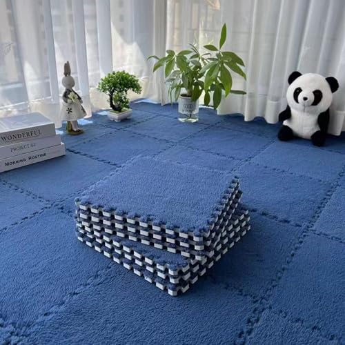 Xiyocadt Puzzleteppich Flauschig, Puzzle Teppich Matte, Anti-Rutsch Schaumstoff-Bodenmatten für Schlafzimmer, Wohnzimmer (Marineblau,12 Stück) von Xiyocadt