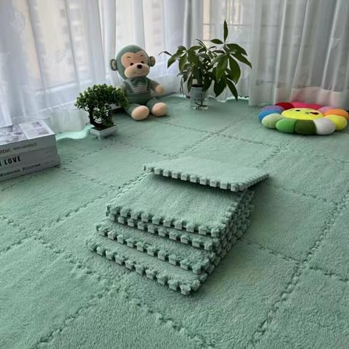 Xiyocadt Puzzleteppich Flauschig, Puzzle Teppich Matte, Anti-Rutsch Schaumstoff-Bodenmatten für Schlafzimmer, Wohnzimmer (Mintgrün,4 Stück) von Xiyocadt