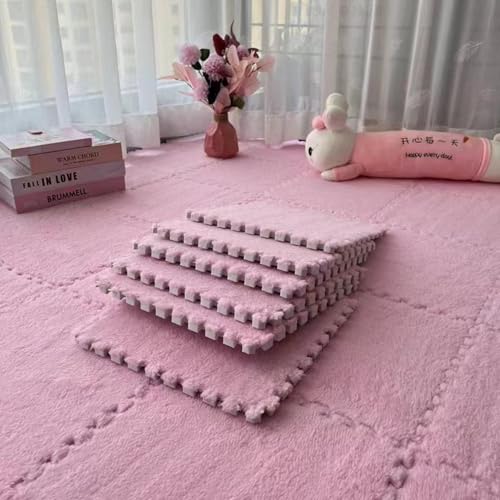 Xiyocadt Puzzleteppich Flauschig, Puzzle Teppich Matte, Anti-Rutsch Schaumstoff-Bodenmatten für Schlafzimmer, Wohnzimmer (Rosa,4 Stück) von Xiyocadt