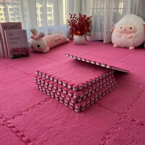 Xiyocadt Puzzleteppich Flauschig, Puzzle Teppich Matte, Anti-Rutsch Schaumstoff-Bodenmatten für Schlafzimmer, Wohnzimmer (Rosarot,12 Stück) von Xiyocadt