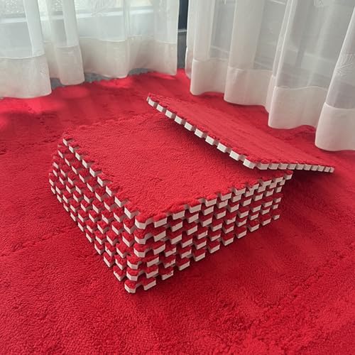 Xiyocadt Puzzleteppich Flauschig, Puzzle Teppich Matte, Anti-Rutsch Schaumstoff-Bodenmatten für Schlafzimmer, Wohnzimmer (Rot,4 Stück) von Xiyocadt