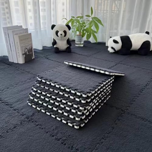 Xiyocadt Puzzleteppich Flauschig, Puzzle Teppich Matte, Anti-Rutsch Schaumstoff-Bodenmatten für Schlafzimmer, Wohnzimmer (Schwarz,12 Stück) von Xiyocadt