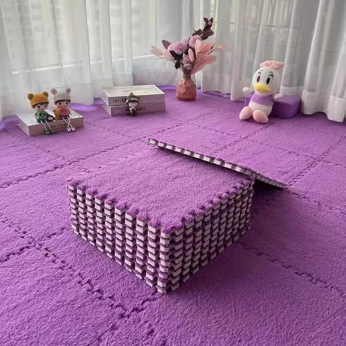 Xiyocadt Puzzleteppich Flauschig, Puzzle Teppich Matte, Anti-Rutsch Schaumstoff-Bodenmatten für Schlafzimmer, Wohnzimmer (Violett,12 Stück) von Xiyocadt
