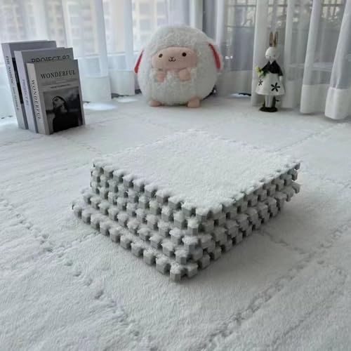 Xiyocadt Puzzleteppich Flauschig, Puzzle Teppich Matte, Anti-Rutsch Schaumstoff-Bodenmatten für Schlafzimmer, Wohnzimmer (Weiß,12 Stück) von Xiyocadt