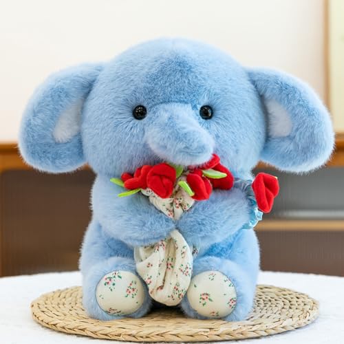 Xiyocadt ﻿ Rose Blumenstrauß Elefant Kuscheltier,Stofftier aus Weichem Plüsch,Niedliches Plüschtier Zum Kuscheln und Spielen,für Kinder & Erwachsene für Kinderzimmer,Raumdekoration (30cm,Blau) von Xiyocadt