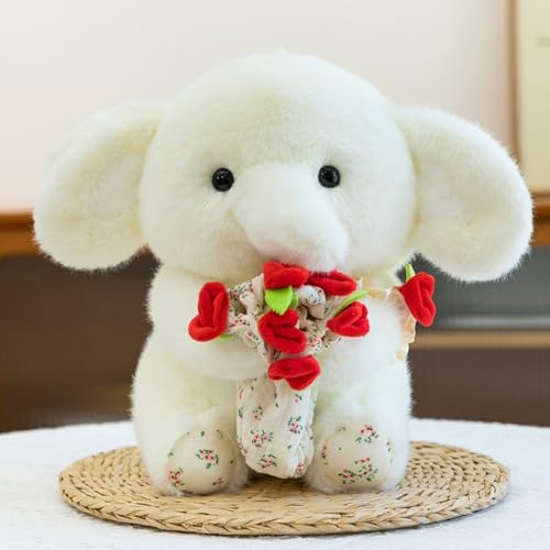 Xiyocadt ﻿ Rose Blumenstrauß Elefant Kuscheltier,Stofftier aus Weichem Plüsch,Niedliches Plüschtier Zum Kuscheln und Spielen,für Kinder & Erwachsene für Kinderzimmer,Raumdekoration (30cm,Weiß) von Xiyocadt
