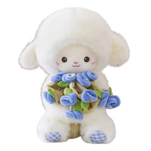 Xiyocadt Rose Lamm Plüschtier, Kuscheltier Süße Plüsch Lamm mit Rose, Kuscheltier Schaf Stofftier Plush Toy,Soft Cuddly Geschenk für Kinder, Jungen Mädchen (30cm,blau) von Xiyocadt