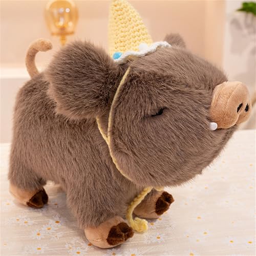Xiyocadt Schwein Kuscheltier, Plüsch Schweinchen, Süßes Wildschwein Kuscheltier, Weiches Schwein Plüschtier, Niedliches Plüschtier für Kinder und Erwachsene (30 cm,Dunkelbraun–Hut) von Xiyocadt