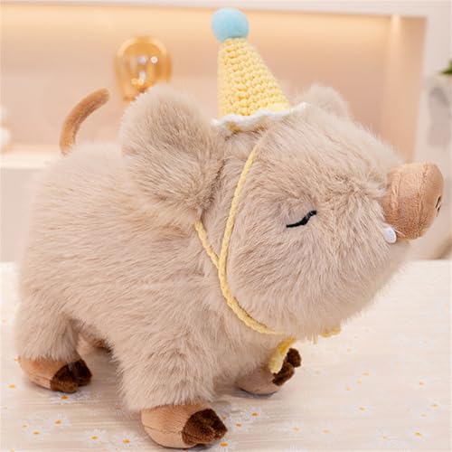 Xiyocadt Schwein Kuscheltier, Plüsch Schweinchen, Süßes Wildschwein Kuscheltier, Weiches Schwein Plüschtier, Niedliches Plüschtier für Kinder und Erwachsene (30 cm,Hellbraun–Hut) von Xiyocadt