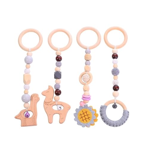 Xiyocadt Spielbogen Baby Spielzeug ab 0 Monate,4 Stück Spielebogen Babies Toys Spielbögen Baby Gym Anhänger Holz,für Babyschale Anhänger Holz,für Autositze, Kinderwagen und Autositzspielzeug (28cm) von Xiyocadt