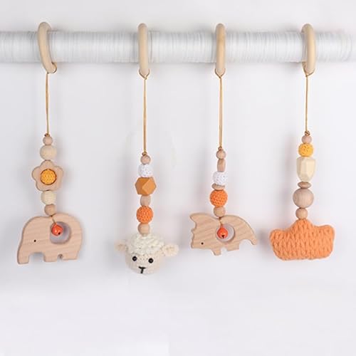 Xiyocadt Spielbogen Baby Spielzeug ab 0 Monate,4 Stück Spielebogen Babies Toys Spielbögen Gym Anhänger Holz, Gymnastik Aktivspielzeug Active, Holzspielzeug zur Gehirnentwicklung (28cm,Orange) von Xiyocadt