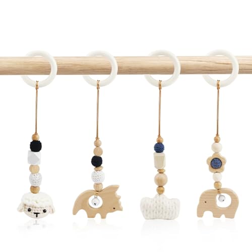 Xiyocadt Spielbogen Baby Spielzeug ab 0 Monate,4 Stück Spielebogen Babies Toys Spielbögen Gym Anhänger Holz, Gymnastik Aktivspielzeug Active, Holzspielzeug zur Gehirnentwicklung (28cm,Weiß) von Xiyocadt