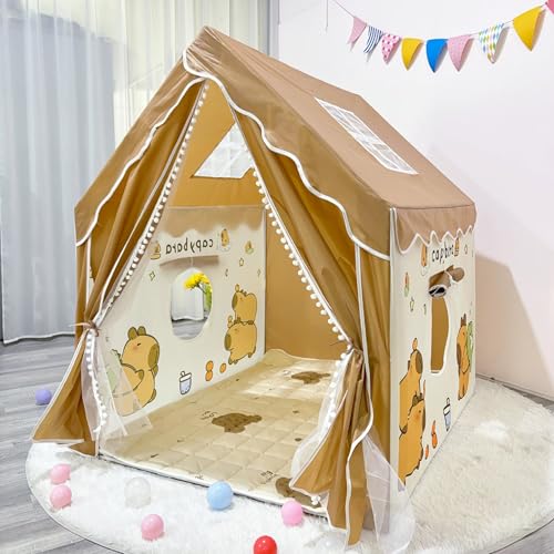 Xiyocadt Spielzelt Kinder Indoor mit Zeltunterlage, 120 * 100 * 130 cm Capybara-Motiv Zelt Kinderzimmer, Spielzelte für Kleinkinder ab 3 Jahre (Mit Zeltunterlage) von Xiyocadt