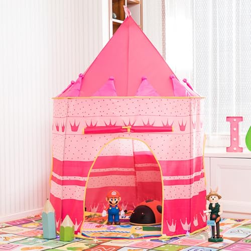 Xiyocadt Spielzelt für Kleinkinder, 135x105 cm Prinzessin Prinz Schlosszelt, Kinderzelt für Spiel und Spaß im Kinderzimmer, Kinder Zelte für Zimmer, mit Tragetasche, Geschenk für Kinder (Rosa) von Xiyocadt