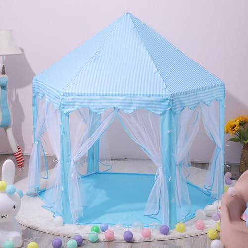 Xiyocadt Spielzelt für Kleinkinder, 140x140x135 cm Sechseckiges Kinderzelt für Spiel und Spaß im Kinderzimmer, Kinder Zelte für Zimmer, mit Tragetasche, Geschenk für Kinder (Blau) von Xiyocadt