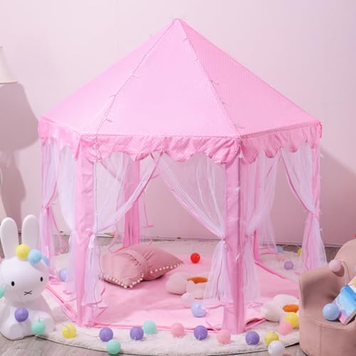 Xiyocadt Spielzelt für Kleinkinder, 140x140x135 cm Sechseckiges Kinderzelt für Spiel und Spaß im Kinderzimmer, Kinder Zelte für Zimmer, mit Tragetasche, Geschenk für Kinder (Pink) von Xiyocadt