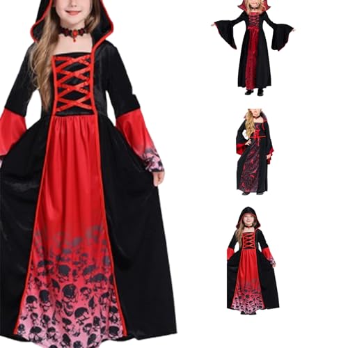 Xiyocadt Vampir Kostüm Kinder Für Mädchen - Schwarz Rot Ballett, Tüll Kleider, Vampirkostüm Mädchen Spinne Fancy Dress up Kostüm, Halloween Vampire Costumes for Girls (F,S) von Xiyocadt
