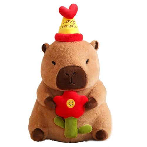 Xiyocadt Wasserschwein Kuscheltier mit Fröhlicher Hut, Niedliche Capybara Kuscheltier Plush, Cartoon Spielzeug Stofftier Capybara Plushie Puppen, Spielzeug für Kinder Jungen Mädchen (30cm,Love) von Xiyocadt