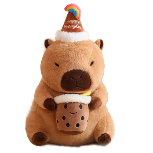 Xiyocadt Wasserschwein Kuscheltier mit Fröhlicher Hut, Niedliche Capybara Kuscheltier Plush, Cartoon Spielzeug Stofftier Capybara Plushie Puppen, Spielzeug für Kinder Jungen Mädchen (40cm,Happy) von Xiyocadt