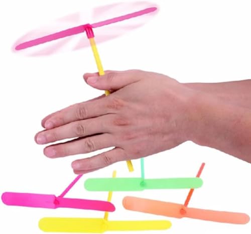 Xizhiwan 20 Stück Kunststoff Bambus Libelle Hand Reiben Propeller Fun Hand Helikopter Spielzeug für Outdoor Spielzeug Geschenke für Kinder Fliegen (zufällige Farbe) von Xizhiwan