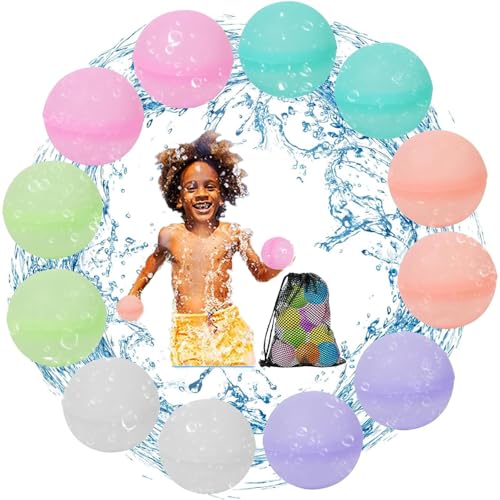 12 Stück Wasserbomben Silikon,Wasserbomben Wiederverwendbar,Silikon Wasserbomben Bälle,Reusable Water Balloon,Splash Bälle,Wasserbomben Splash Bälle,Wasserball Bomben,Wasserbomben Set von Xlong