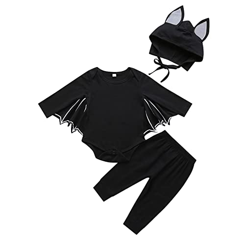 Xmiral Neugeborenes Baby Jungen Mädchen Halloween Cosplay Strampler Kostüm Bodysuits Hosen Hut Outfits Junge Taufe Outfit (Black, 12-18 Months) von Xmiral