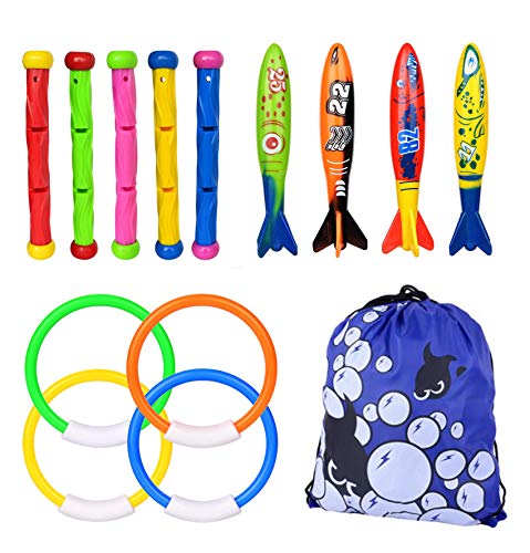 Tauch-Pool-Spielzeug, Sinkies für Kinder, Schwimm-Unterwasser-Tauchspielzeug-Set enthält 5 Tauchstäbe, 4 Torpedo-Banditen, 4 Tauchringe, lustiges Schwimmspielzeug für Pool Tauch-Pool-Spielzeug, Sinkies für Kinder, Schwimm-Unterwasser-Tauchspielzeug-Set enthält 5 Tauchstäbe, 4 Torpedo-Banditen, 4 Tauchringe, lustiges Schwimmspielzeug für Pool von Xndryan