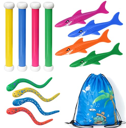 Xndryan Tauchspielzeug, Tauch-Pool-Spielzeug, Unterwasser-Spielzeug-Set enthält 5 Tauchstäbe, 4 Toypedo Bandits, 4 Tauchringe, 2 Wasserpistolen für Kinder, lustiges Tauchspielzeug, beste Geschenkidee von Xndryan