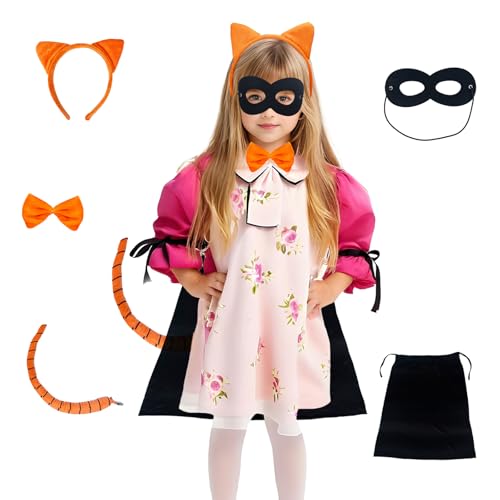Xnetsby 5-teiliges Katzenkostüm-Zubehör-Set, orangefarbenes Katzenohren-Haarband, schwarze Maske, schwarzer Umhang, Fliege und gestreifter Schwanz, Orange/Abendrot im Zickzackmuster (Sunset Chevron Xnetsby 5-teiliges Katzenkostüm-Zubehör-Set, orangefarbenes Katzenohren-Haarband, schwarze Maske, schwarzer Umhang, Fliege und gestreifter Schwanz, Orange/Abendrot im Zickzackmuster (Sunset Chevron von Xnetsby
