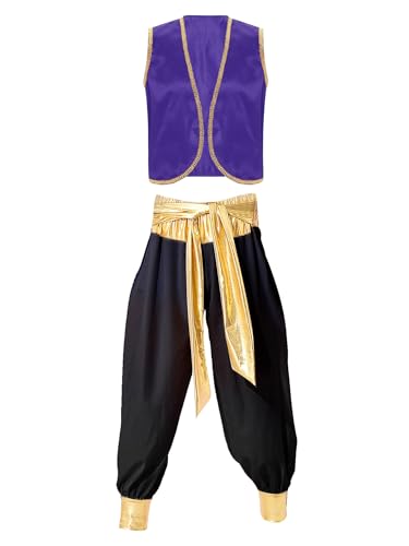 Xnihocha 2 Stück Herren Arabischer Prinz Kostüm Set ärmellos Weste Tops mit Pumphose Cosplay Halloween Mottoparty Faschingskostüme Dunkellila und Schwarz 3XL Xnihocha 2 Stück Herren Arabischer Prinz Kostüm Set ärmellos Weste Tops mit Pumphose Cosplay Halloween Mottoparty Faschingskostüme Dunkellila und Schwarz 3XL von Xnihocha