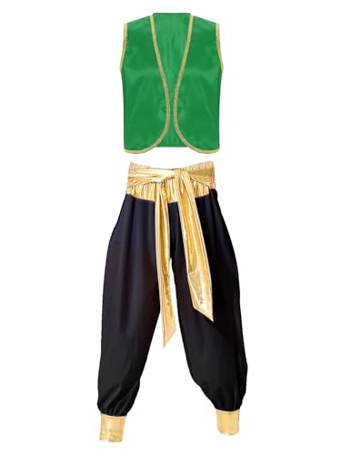 Xnihocha 2 Stück Herren Arabischer Prinz Kostüm Set ärmellos Weste Tops mit Pumphose Cosplay Halloween Mottoparty Faschingskostüme Grün Schwarz M Xnihocha 2 Stück Herren Arabischer Prinz Kostüm Set ärmellos Weste Tops mit Pumphose Cosplay Halloween Mottoparty Faschingskostüme Grün Schwarz M von Xnihocha