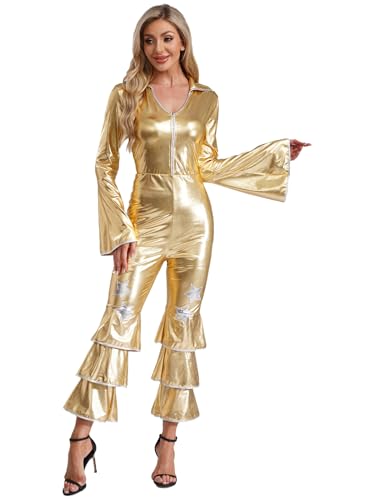 Xnihocha 70er Jahre Outfit Damen Langarm Hippie Disco Kostüm Metallic Ganzkörperanzug Fasching Karneval Overall Gold 3XL Xnihocha 70er Jahre Outfit Damen Langarm Hippie Disco Kostüm Metallic Ganzkörperanzug Fasching Karneval Overall Gold 3XL von Xnihocha