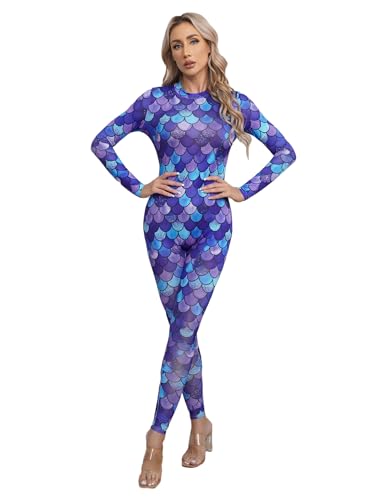 Xnihocha Catsuit Damen Langarm Meerjungfrau Kostüm Einteiliger Ganzkörper Fischschuppen Druck Badeanzug Overall Karneval Fasching Typ C L Xnihocha Catsuit Damen Langarm Meerjungfrau Kostüm Einteiliger Ganzkörper Fischschuppen Druck Badeanzug Overall Karneval Fasching Typ C L von Xnihocha