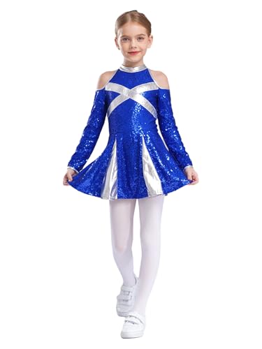 Xnihocha Cheerleaders Kostüm Kinder Mädchen Kostüm Cheerleaders Uniform Pompon Kleid Kinderkostüm Halloween Karneval Maskerade 6-16 Jahre Blau 170 von Xnihocha