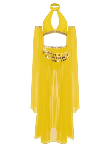 Xnihocha Damen Bauchtanz Kostüm Indischer Tanz Top Hose abnehmbare Ärmel Indische Tanz Kleidung Set Gelb XXL Xnihocha Damen Bauchtanz Kostüm Indischer Tanz Top Hose abnehmbare Ärmel Indische Tanz Kleidung Set Gelb XXL von Xnihocha