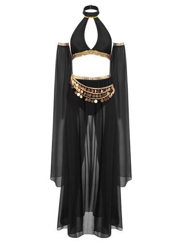Xnihocha Damen Bauchtanz Kostüm Indischer Tanz Top Hose abnehmbare Ärmel Indische Tanz Kleidung Set Schwarz XXL Xnihocha Damen Bauchtanz Kostüm Indischer Tanz Top Hose abnehmbare Ärmel Indische Tanz Kleidung Set Schwarz XXL von Xnihocha