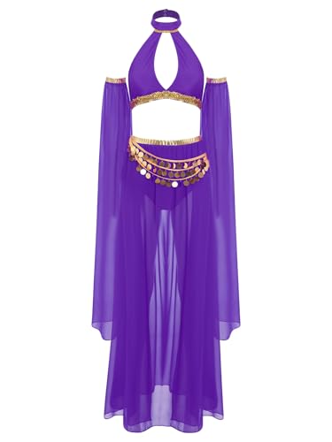 Xnihocha Damen Bauchtanz Kostüm Indischer Tanz Top Hose abnehmbare Ärmel Indische Tanz Kleidung Set Violett L Xnihocha Damen Bauchtanz Kostüm Indischer Tanz Top Hose abnehmbare Ärmel Indische Tanz Kleidung Set Violett L von Xnihocha